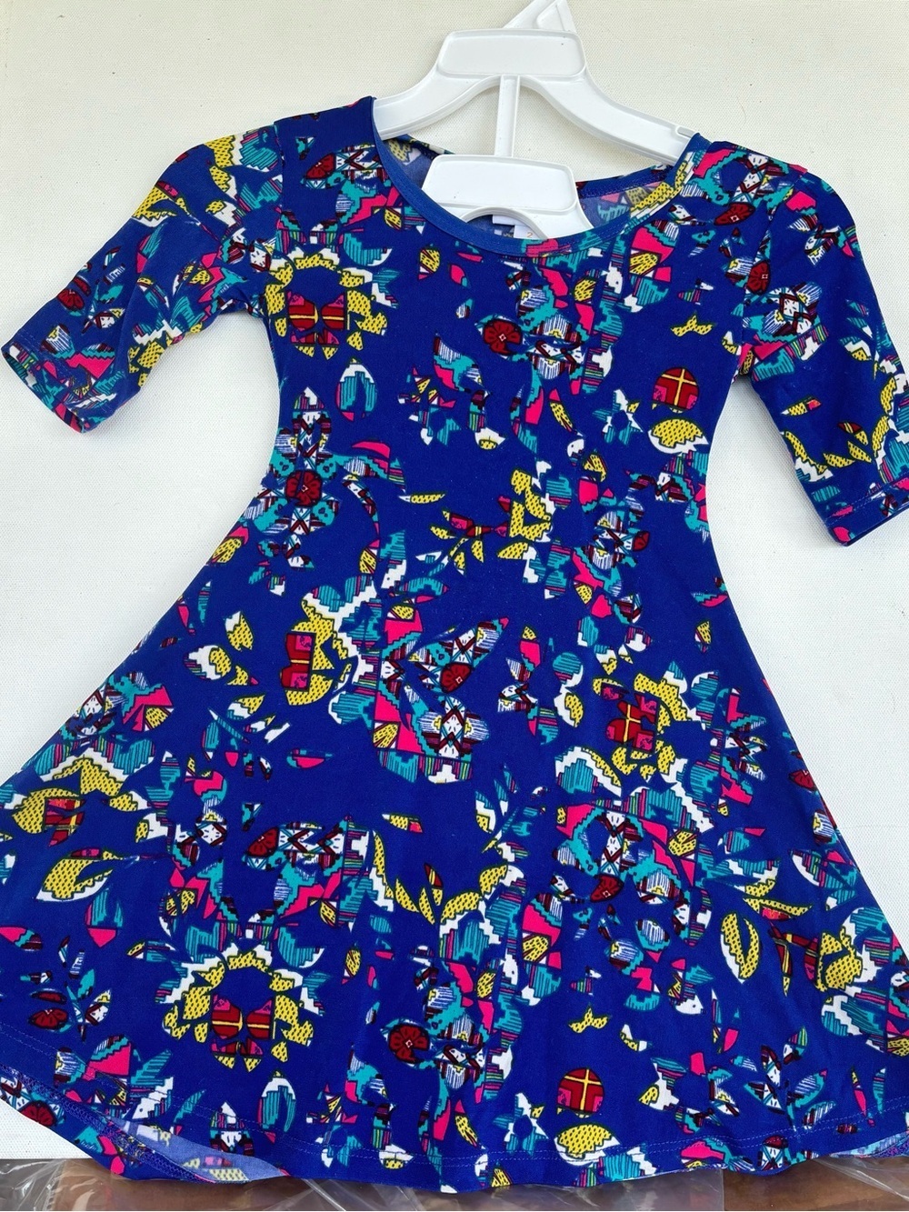 LuLaRoe Bright Blue Multicolor Floral Twirl Dress - Picture 2 of 9